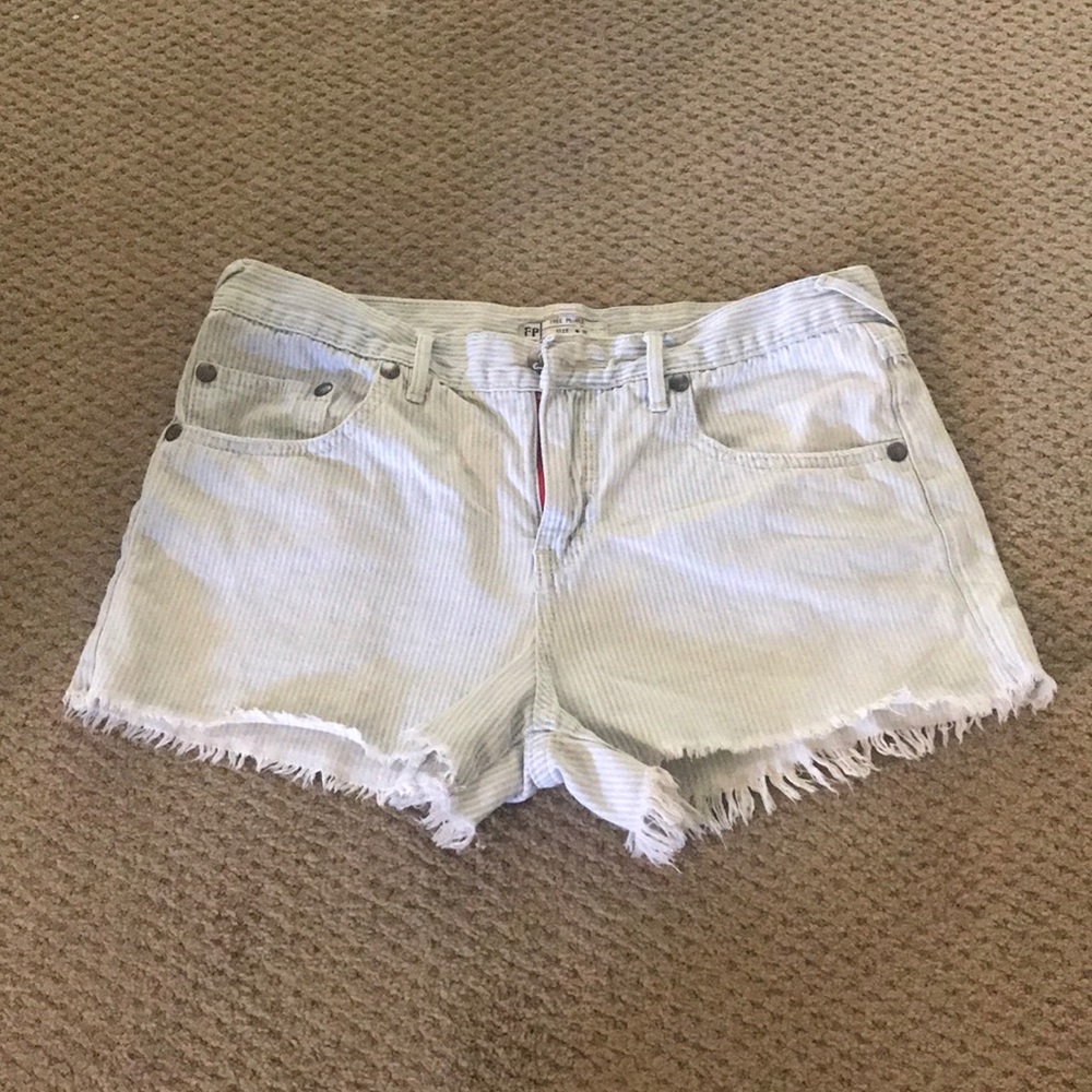 Free people pinstripe blue white cut off shorts